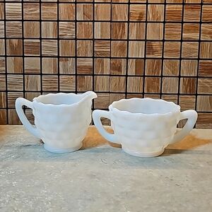 Vintage Anchor Hocking Milkglass Creamer & Sugar Set